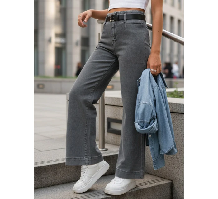 Dámske džínsy s vysokým pásom a širokými nohavicami sivé FashionStreet UY2908