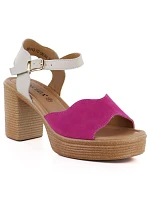Ružovo-béžové kožené sandále na podpätku Vinceza 26-66943