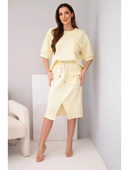 Dámský máslový komplet s halenkou a midi sukní žlutý