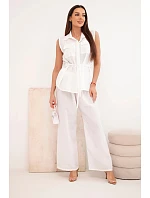 Dámský komplet s vázanou halenkou a širokými kalhotami ecru