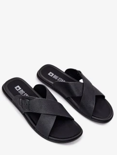 Pánske kožené papuče s prackou Big Star - čierne