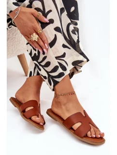 Dámske ploché papuče s výrezmi - ťava