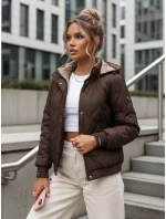 Dámska prechodná prešívaná bunda s kapucňou hnedá FashionStreet TY5616