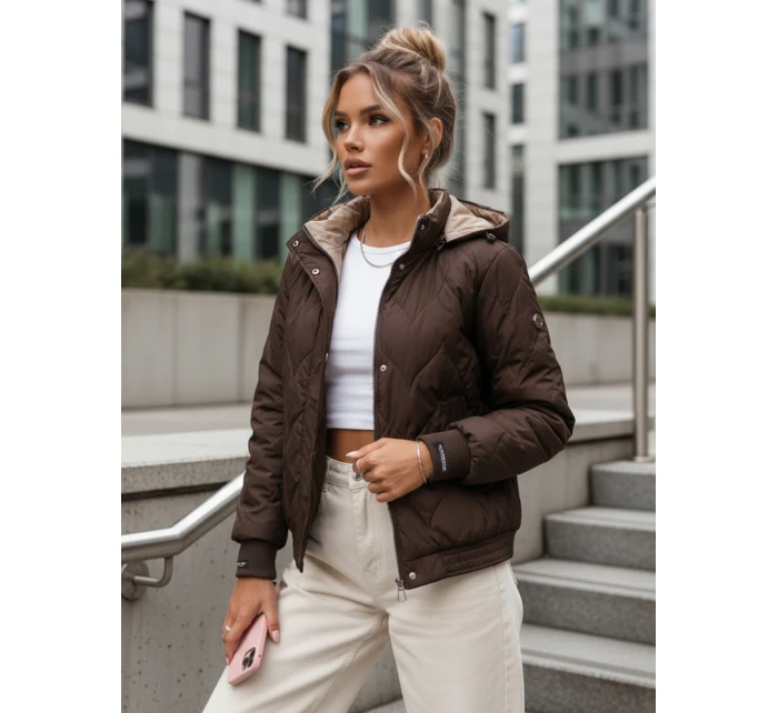 Dámska prechodná prešívaná bunda s kapucňou hnedá FashionStreet TY5616