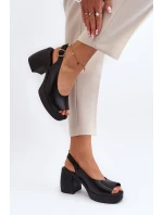 Zazoo 40376 Skórzane Sandały Na Masywnym Obcasie Czarne