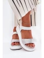 Dámské Kožené Sandály Na Platformě A Klínu Na Suchý Zip model 21690910 Stříbrné - S.Barski