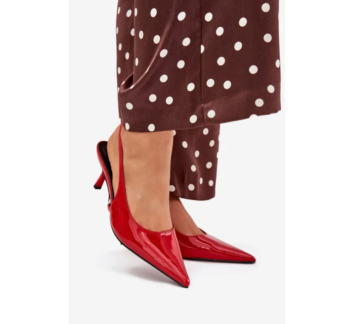Lakierowane Czółenka Na Szpilce Z Odkrytą Piętą Czerwone Talira