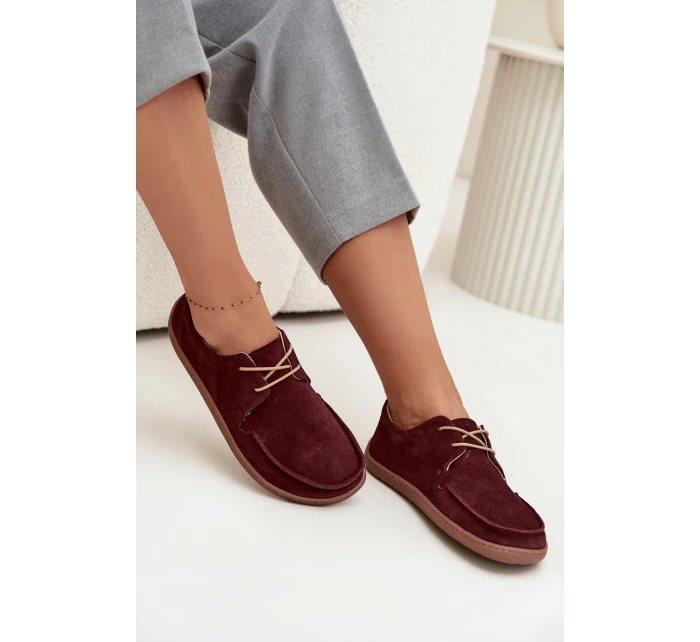 Półbuty Damskie Typu Barefoot Z Naturalnego Zamszu Zazoo 327 Bordowe