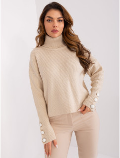 Svetlý béžový pletený sveter s rolákom