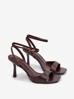 Dámske sandále z ekokože na ihlovom podpätku - čokoládové Brisora