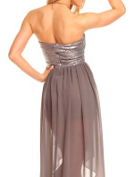 Dámské společenské šaty model 15042379 s asymetrickou sukní šedé Šedá - Mayaadi