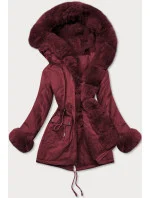 Bavlnená bunda typu parka vo vínovej farbe s kožušinou (xw805x)