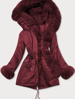 Bavlnená bunda typu parka vo vínovej farbe s kožušinou (xw805x)