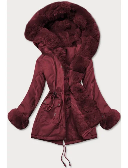 Bavlnená bunda typu parka vo vínovej farbe s kožušinou (xw805x)