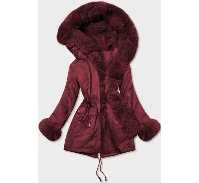 Bavlnená bunda typu parka vo vínovej farbe s kožušinou (xw805x)