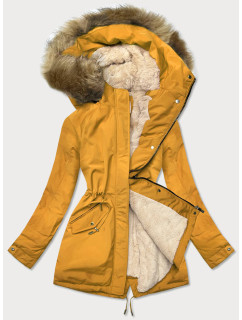 Žlto-béžová teplá dámska zimná bunda (W559)