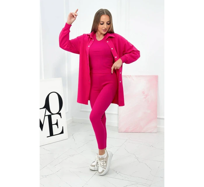 3dílný set model 18753675 top a legíny fuchsiová - K-Fashion 3dílný set model 18753675 top a legíny fuchsiová - K-Fashion