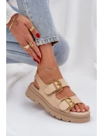 Eko kožené sandály s přezkami béžové model 21684627 - Boto