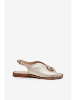 Kožené Sandály Na Plochém Podpatku S Ozdobou model 21686752 Zlaté - Laura Messi