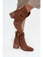 Botki Damskie Ażurowe Z Naturalnego Zamszu Na Słupku Zazoo 3690 Brązowe