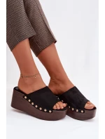 Dámské nazouváky na platformě se zlatými přezkami Eko semiš Černé Helivina Dámské nazouváky na platformě se zlatými přezkami Eko semiš Černé Helivina