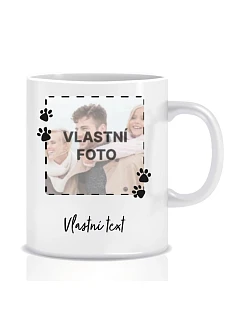 Personalizovaný klasický biely keramický hrnček s objemom 300 ml s fotografiou domáceho maznáčika a textom