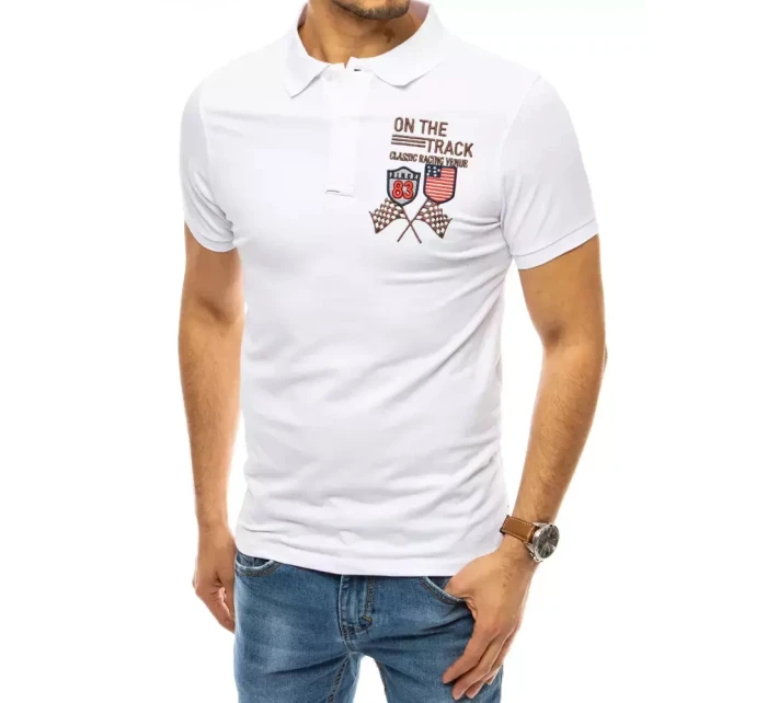 FashionStreet biele vyšívané polo tričko PX0452 FashionStreet biele vyšívané polo tričko PX0452