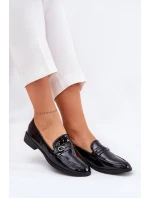 Lakierowane Mokasyny Damskie Z Ozdobną Sprzączką Czarne Mollan