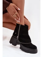 Skórzane Botki Damskie Z Wywiniętą Cholewką Maciejka 07145-01 Czarne
