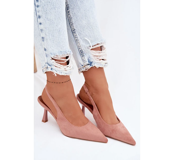 Dámské sandály na podpatku z imitace semiše Růžové model 22103215 - Boto