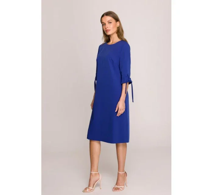 Šaty áčkového střihu s rukávy  modré model 20966060 - STYLOVE
