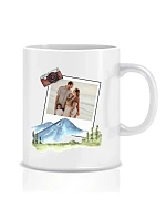 Personalizovaný klasický biely keramický hrnček s objemom 300 ml s polaroidovou fotografiou z dovolenky