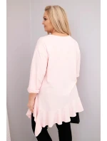 Dámská blůza Plus Size s bavlnou, volánkem a ohrnutým rukávem pudrově růžová
