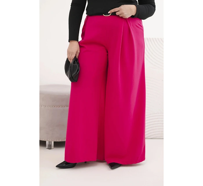 Dámske Plus veľkosť široké nohavice s opaskom Fuchsia