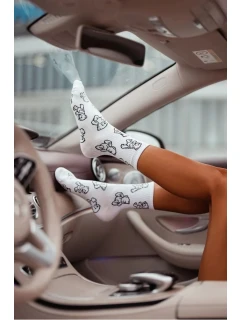 Dámske ponožky s obrysmi medvedíka - biele