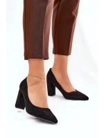 Dámske lodičky na podpätku z eko semišu Ellinoria - čierne Dámske lodičky na podpätku z eko semišu Ellinoria - čierne