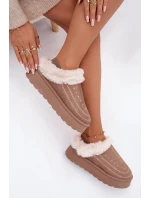 Dámske snežnice na platforme s kožušinou a ozdobným prešívaním - tmavobéžové Arelina Dámske snežnice na platforme s kožušinou a ozdobným prešívaním - tmavobéžové Arelina