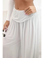 Dámské viskózové kalhoty s širokými nohavicemi a volánky šedý