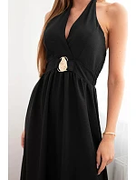 Dámske viskózové maxi šaty viazané za krkom s ozdobnou prackou čierne Dámske viskózové maxi šaty viazané za krkom s ozdobnou prackou čierne