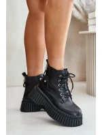 Zateplené kožené botky s masivní podrážkou model 21673861 černé - Goe