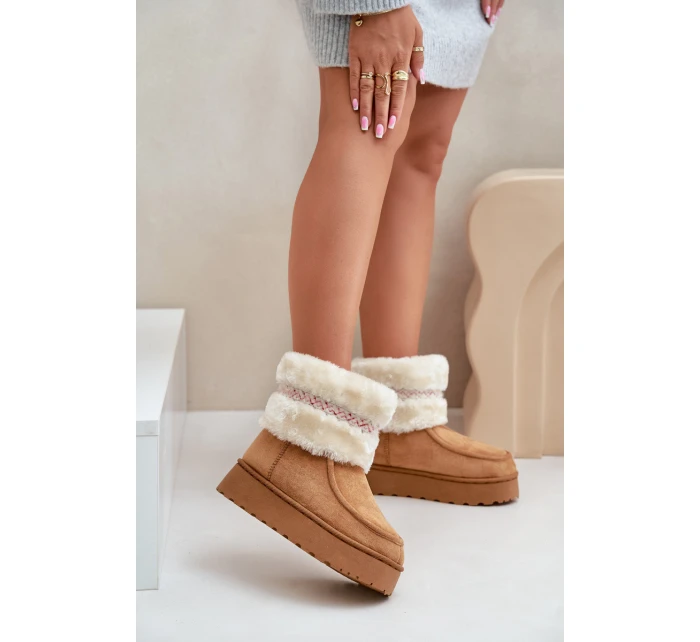 Śniegowce Damskie Na Platformie Z Futerkiem I Wzorem Camel Deepanti