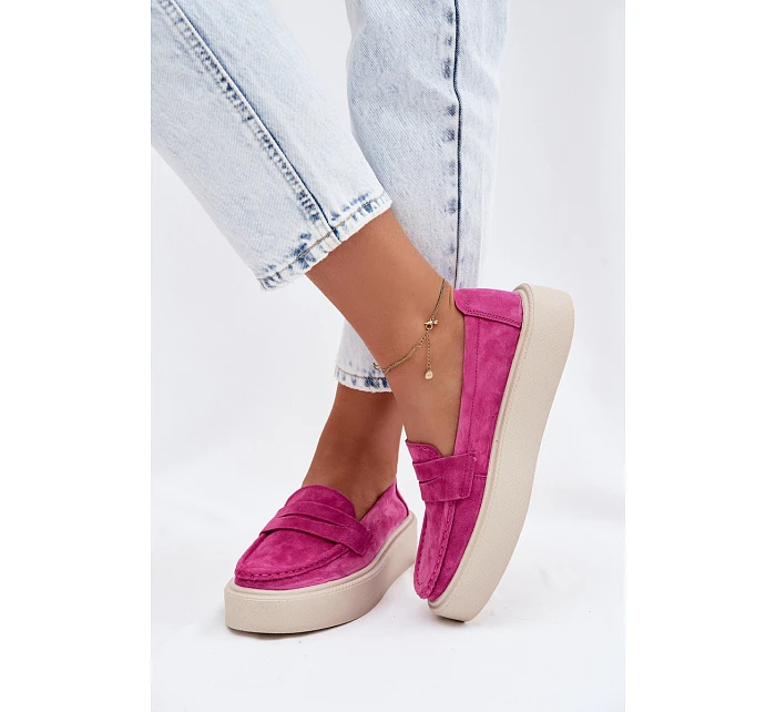 Mokasiny z pravé semišové kůže na platformě Vinceza Fuksja Mokasiny z pravé semišové kůže na platformě Vinceza Fuksja