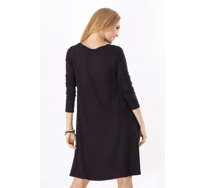 Dámske šaty voľný strih 3/4 rukáv vhodné aj pre tehotné stredne dlhé grafitové - Čierna - Beyo