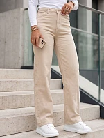 Dámske džínsy s vysokým pásom a klasickým strihom, béžové, FashionStreet UY3092