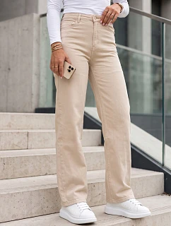 Jeansy damskie regular fit z wysokim stanem beżowe model 22307126 - FashionStreet