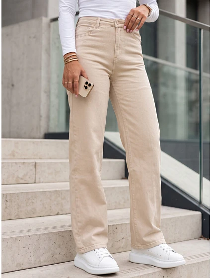 Dámske džínsy s vysokým pásom a klasickým strihom, béžové, FashionStreet UY3092