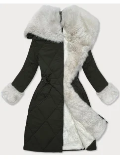 Béžová prešívaná zimná bunda s kožušinovou podšívkou Way Mode (WD202308)