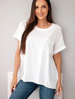 Dámská bavlněná oversize halenka s kapsou a model 22214673 bílá - K-Fashion