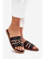 Ploché dámské sandály se zlatým detailem černé model 21700081 - Boto