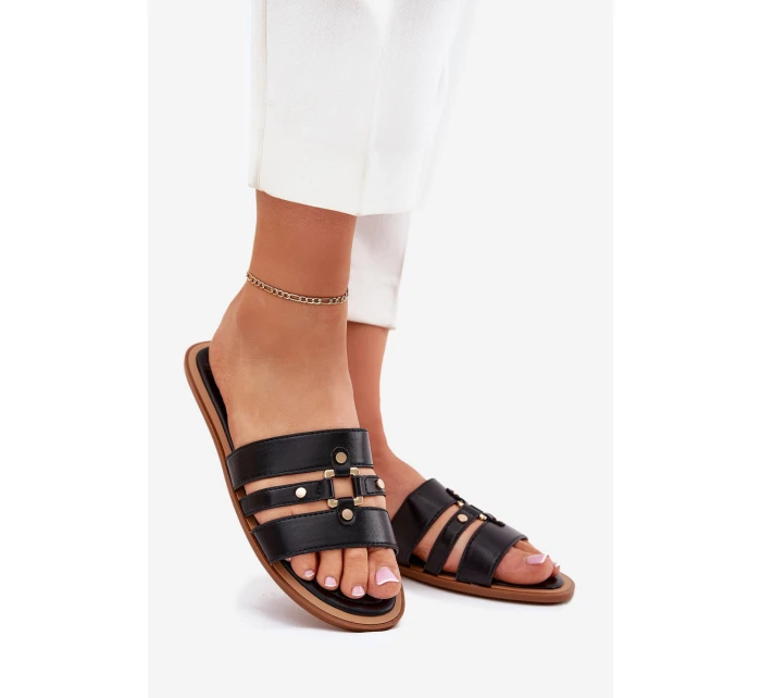 Ploché dámské sandály se zlatým detailem černé model 21700081 - Boto